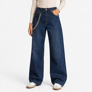 NWT Cult Gaia Wide Leg Denim Jeans Women's Size 30 Regular Blue Golden Chain